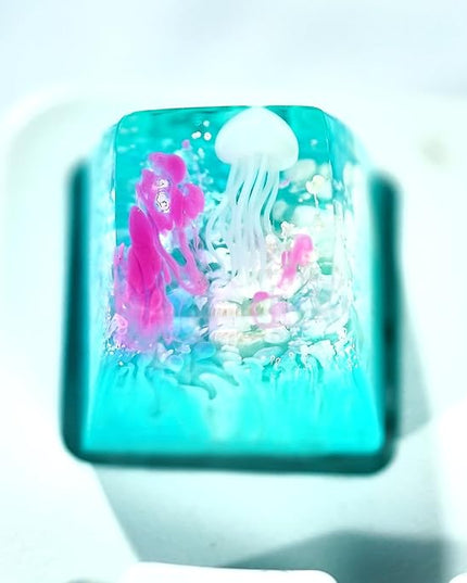 Jellyfish Artisan Keycap Light Blue Coral Ocean R1 SA Profile Custom Sea Creature Keycaps 1U ESC Handmade Gaming Sea Resin Key Cap Cherry MX Switch Compatible Mechanical Keyboard Jellyfish Lover Gift