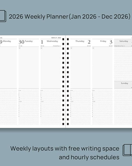 POPRUN 2026 Planner (Large Size 10'' x 8'' Wire-Bound Hard Cover) Daily Weekly and Monthly Calendar - Agenda 2026 (Jan.2026-Dec.2026) with Hourly Schedule, Monthly Tabs - Orange