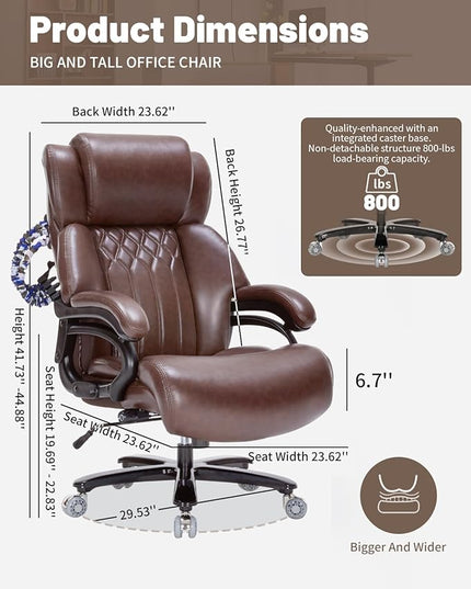 800lbs Executive Office Chair with resistance band, Big and Tall Desk Chair with Lumbar Support, Computer Office Chairs for Heavy People,Desk Chairs with Pocket Spring Cushion,Dual Rubber Wheel