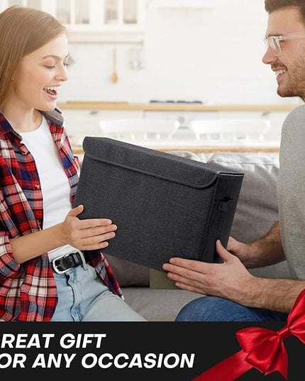 Large 17" 42 Quarts Collapsible Stackable Storage Bins with Lids [3-Pack] Foldable Fabric Linen Storage Boxes Cube, Closet Organizer Baskets with Label (16.7 x 12 x 12, Black)