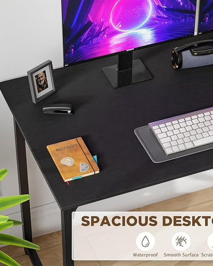 PayLessHere | 47 Inch Computer Desk | Black | Office Desk with Metal Frame, Adjustable Feet | Water-Resistant, Scratchproof Surface | Sturdy Writing Table for Home Office or Study | Pack of 1