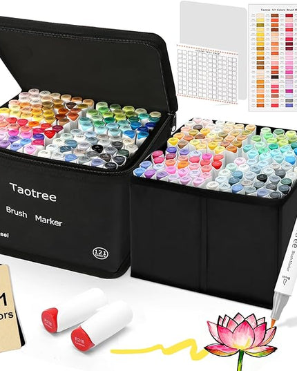 Taotree Alcohol Brush Markers Art Supplies, 121 Colors Dual Tip Art Coloring Markers Pens, Brush & Chisel Tip Sketch Pens, Drawing Supplies Gift for Artist Adult Coloring Book Painting, Sketching