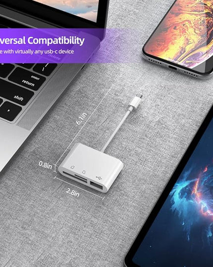 RayCue USB C to Micro SD TF Memory Card Reader, 3-in-1 USB Camera Card Reader Adapter Compatible with iPhone 15,iPad Pro, MacBook Pro/Air, Chromebook XPS, Galaxy S10/S9 and More USB C Devices