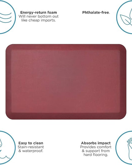 NewLife by GelPro Anti-Fatigue Designer Comfort Kitchen Floor Mat, 20" x32”, Leather Grain Cranberry