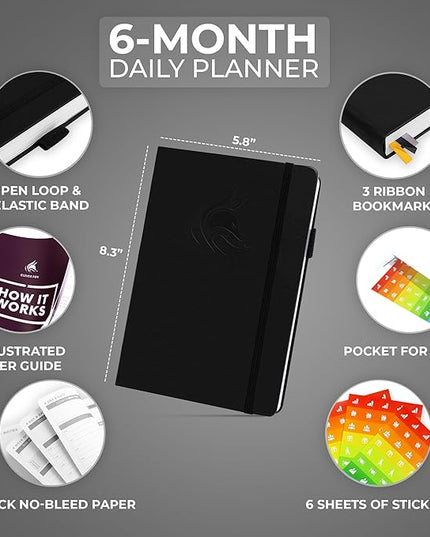 Clever Fox Daily Planner – Undated Planning Notebook with Hourly Schedule & To-Do List – Personal Day Task & Work Organizer, 6 Months (Black)