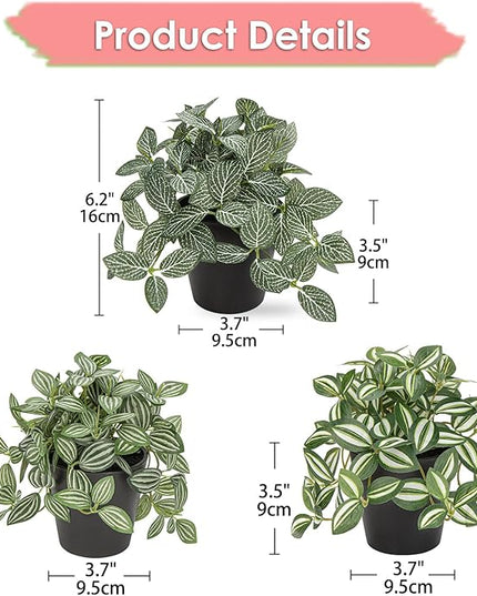 Hollyone Fake Plants 3 Packs Artificial Plants Indoor Faux Plants with Black Plastic Pot Small Fake Potted Plant for Home Aesthetic Living Room Bathroom Desk Shelf Office Decor