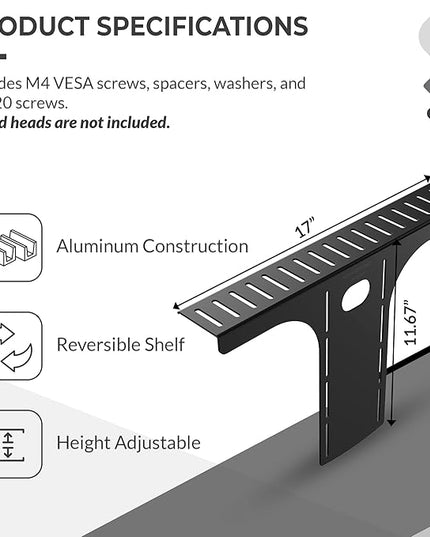 HumanCentric DSLR Monitor Mount Large, Desk Camera Mounting, Light Webcam, Microphone Shelf for Monitor VESA Arm, Replace Clamp Tripods, 100x100mm Patterns, Aluminum, Hardware Included