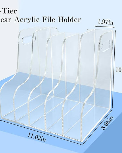 5-Tier Clear Acrylic File Holder, Vertical Document Organizer for Magazines, Binders, Notebooks & Envelopes - Multi-Purpose Desk Storage for Home Office（A4,5 Sections）