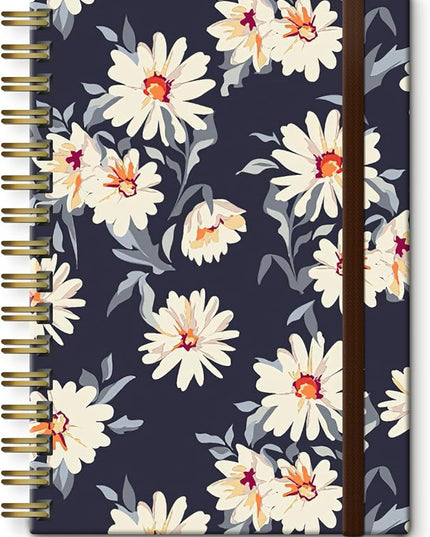 Spiral Journal Notebook, A5 Cute Notebooks for Women Men, College Ruled Hardcover Notebook for Work & Note Taking, 60 Pages Double-Wire Journals for Writing, Pretty Daisy