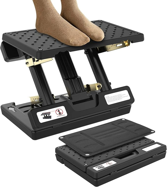 Foot Rest for Under Desk at Work,Height Adjustable Footrest with Massage Roller and Soft Pad,Foldable, Ergonomic fits Office,Home,Travel,Sturdy Metal Frame(Black)