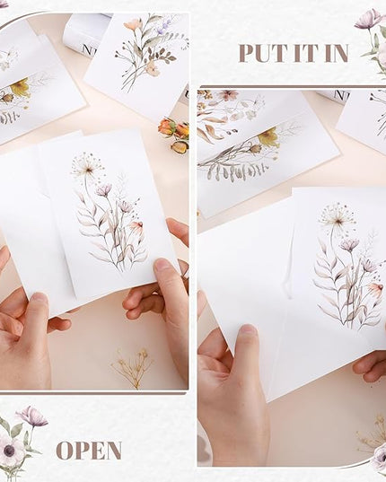 Thboxes Blank Cards and Envelopes, 40 Pack Blank Note Cards 4x6 in Elegant Floral Greeting Card with Sealing Stickers, Note Card and Envelopes Stationary Set for All Occasions (10 Floral Designs)