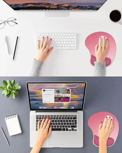 ITNRSIIET Ergonomic Mouse Pad, Cushioned Gel Wrist Rest, Non-Slip Base, Smooth Surface, Cute Multi-Color, 9.5 x 8.2 in, Pink Ombre