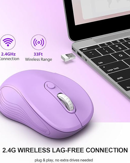 WisFox 2.4G Wireless Mouse for Laptop, Ergonomic Computer Mouse with USB Receiver and Type-C Adapter, 3 Adjustable Levels DPI, 6 Button Cordless Wireless Mice (Violate)