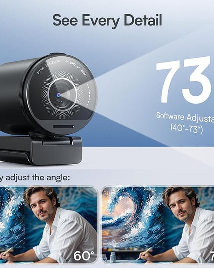 EMEET SmartCam S800-4K Webcam for Streaming, Sony 1/2'' Sensor, Supports HDR, PDAF&TOF Dual-autofocus, 1080P@60fps, 2 Noise-Cancelling Mics, 40°-73° FOV, Perfect for Live Streaming&Online Meetings