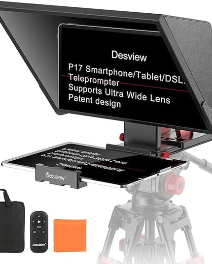 Desview P17 Teleprompter，17 inch Aluminum Alloy Liftable Teleprompter, High Display Glass, Compatible with iPad Tablet Phone DSLR Camera, No Assembly, Carry Case Included, Great for Video Making