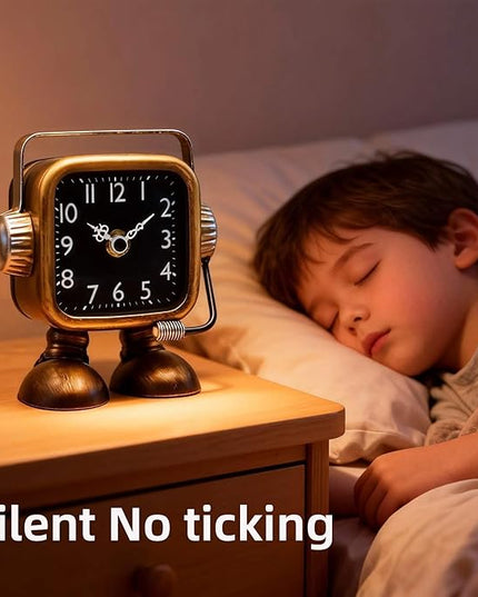 YOUKI Retro Steampunk Style Robot Table Clock,Industrial Style Desk and Shelf Clocks,Decorative Battery Operated,Silent Non-Ticking Clock for Office, Living Room or Bedroom