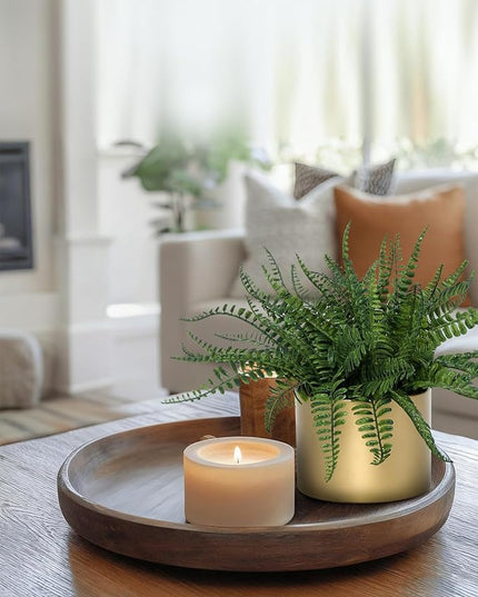Coferset 13.5" Small Fake Plant Fern Potted Artificial Plants Fake Fern for Shelf Home Bathroom Office Decor(Gold Mental Pot)
