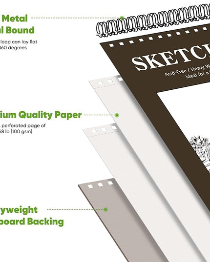 Soucolor 11" x 14" Large Sketchbook, 100 Sheets 68lb/100gsm Top Spiral Bound Large Sketch Pad, Acid Free Big Sketch Paper for Drawing, Illustration, Art Class