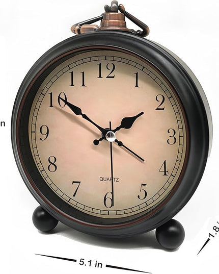 TooTa Vintage Retro Analog Alarm Clock, 4 inch Super Silent Non Ticking Small Clock with Night Light, Battery Operated, Simply Design, for Living Room, Bedroom, Bedside, Desk, Gift Clock (Arabic)