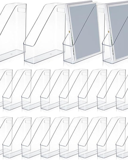 20 Pcs Clear Acrylic Magazine File Holder Plastic Desk Organizer with Handle Basics Vertical Magazine Rack Desk Folder Document Storage Organizer for Home Office School Work Study Desktop Supplies