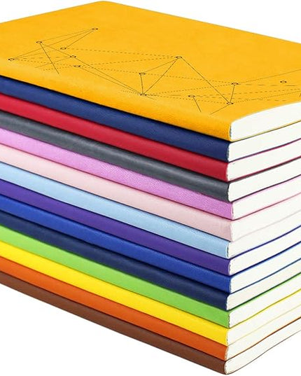 SINOBAND 4 Pack Notebooks for journaling,Colorful Subject Notebooks Set with Geometric Graphics Pattern,PU Leather Notebook writing journals with lined paper for School and Office(Random Colors)