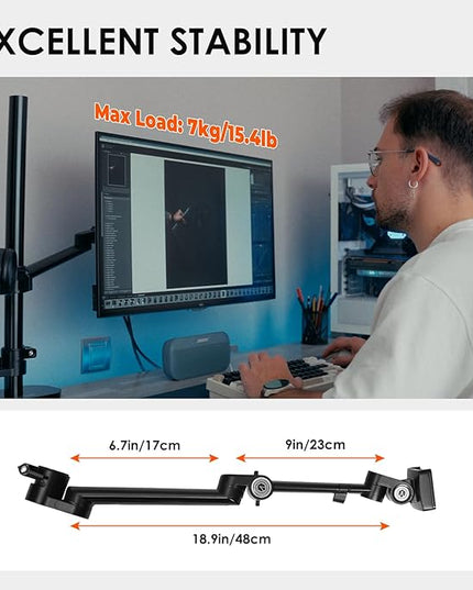 TARION Modular Desktop Arm Mount - 48cm / 19" Single Desk Stand with Tablet Holder & VESA Mount for Laptop Monitor 360° Adjustable - Compatible with 35mm Rod Lite Z Desktop - Titanrig Arm X