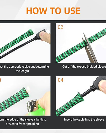 Braided Expandable Cable Sleeve, 25ft PP Cotton and PET Braided Cable Management, Flexible Mesh Wire Loom and Cable Protector for TV, Computer, Home Theater, Automotive (Green, 1/2")