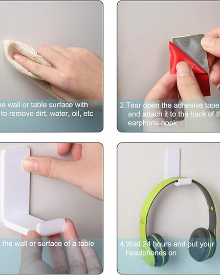 Weewooday 4 Pieces Headphone Hanger Holder Desk Adhesive Headphone Hook Wall Mount Headset Stand Acrylic Holder with Glues for General Purpose Game Earphone(White)
