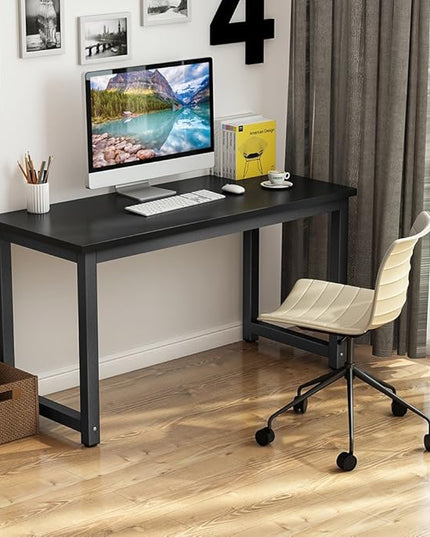Tribesigns Computer Desk, 55 inch Large Office Desk Computer Table Study Writing Desk for Home Office, Black + Black Leg
