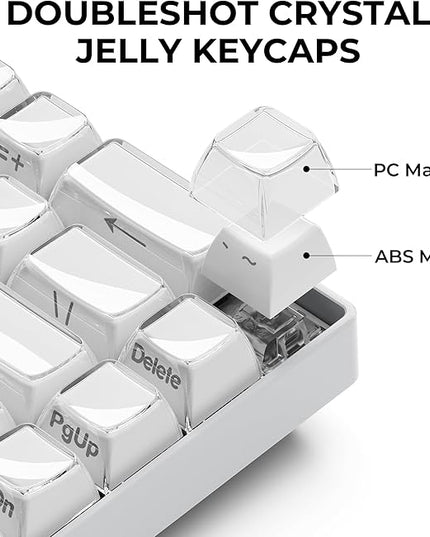 XVX White Keycaps, Crystal Jelly Keyboard Key caps OEM Profile Side Printed Keycap Set Compatible with 61/68/84/87/98/100 ANSI Layout MX Switches Mechanical Keyboard