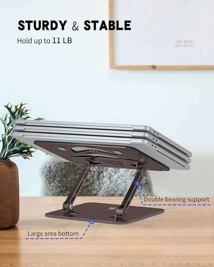 Laptop Stand, Ergonomic Adjustable Computer Stand for Collaborative Work, Foldable and Portable Heat Sink Computer Stands, Fits up to 15.6-inch Laptops (Coffee Brown)
