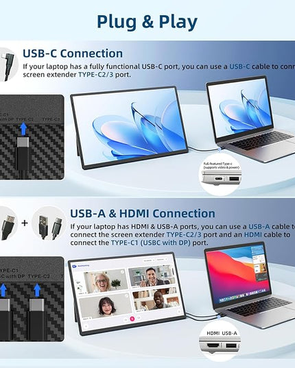 Portable Monitor, 16 Inch 1200P FHD Laptop Screen Extender Dual Monitor, 360° Rotating Detachable Stand Plug n Play, Ultra Slim Zero Frame, Travel Portable Screen for Laptop/PC/Mac/Windows/PS5