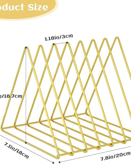 Urban Deco Triangle Desk Organizers Metal Wire Magazine Holder 7 Sections Decorative File Folder Organizer Vinyl Record Storage Office For Desk - Gold Magazine File Holder - Pack of 2