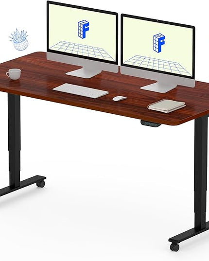 FLEXISPOT E6 MAX Dual Motor 55x28 Inch 3-Stage Heavy Duty Standing Desk, 330lbs Weight Capacity, Height Adjustable Desk w/Cable Management & Wheels (Seamless Mahogany Desktop + Black Frame)