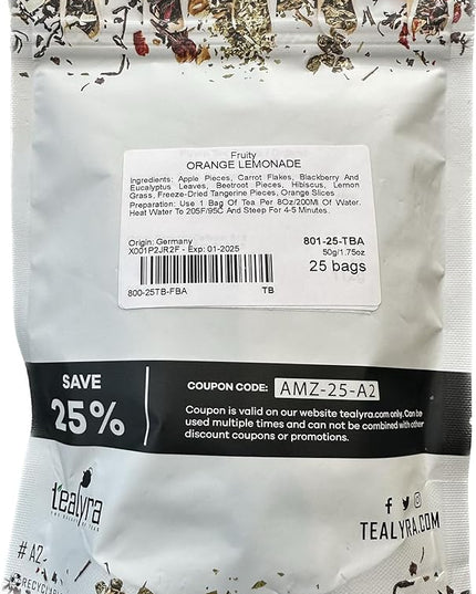 Tealyra - Orange Lemonade - 25 Bags - Hibiscus - Eucalyptus - Lemongrass - Herbal Fruity Loose Leaf Tea - Vitamins Rich - Boost Immune System - Caffeine-Free - Pyramids Style Sachets