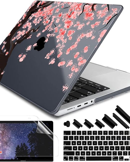 DONGKE Case for M5 MacBook Pro 14 inch 2025 2024-2021 M4 M3 M2 M1, Plastic Hard Shell Cover Compatible with A3434 A3112 A3401 A3185 A2992 A2779 A2442, Retina XDR Display & Touch ID, Cherry Blossoms
