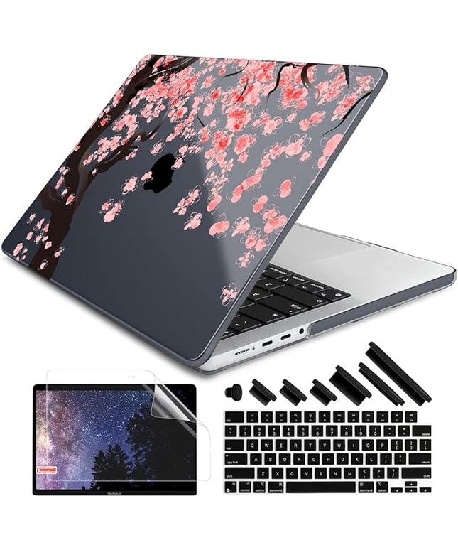 DONGKE Case for M5 MacBook Pro 14 inch 2025 2024-2021 M4 M3 M2 M1, Plastic Hard Shell Cover Compatible with A3434 A3112 A3401 A3185 A2992 A2779 A2442, Retina XDR Display & Touch ID, Cherry Blossoms