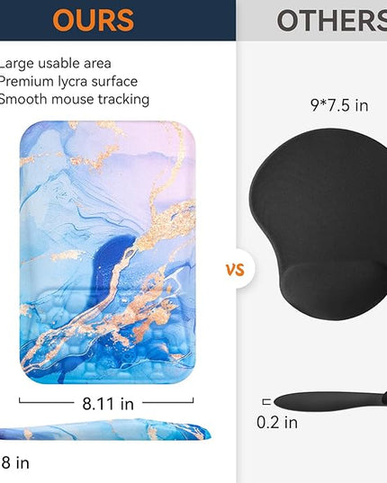 Ospelelf Mouse Pad with Wrist Rest Ergonomic Comfortable Pain Relief Mousepad Wrist Support for Computer Blue Marble