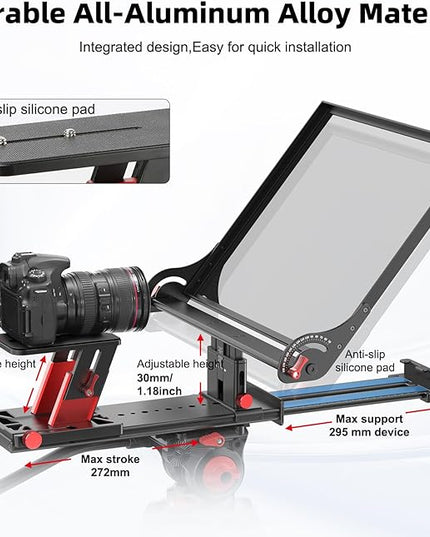 Desview P15 Teleprompter，15 inch Aluminum Alloy Liftable Teleprompter, High Display Glass, Compatible with iPad Tablet Phone DSLR Camera, No Assembly, Carry Case Included, Great for Video Making