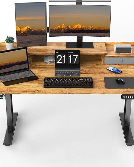 55 x 30 Inch Electric Standing Desk with 2 Drawers, Adjustable Height Widened Stand Up Desk with Storage, Sit to Stand Ergonomic Workstation for Home Office, Light Rustic