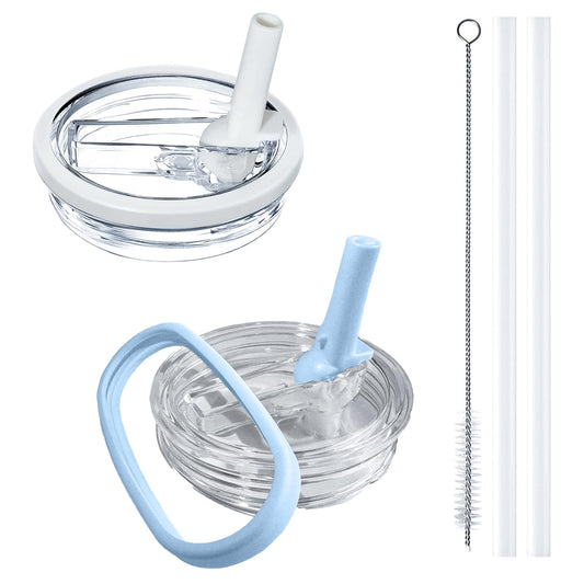 Aooiiysd 2 Pack Stanley 40oz Tumbler Lid, with Leak Proof and Flip Straw Lid, Stanley Cup Accessories, for Stanley Quencher H2.0 40 oz Tumbler (Only), BPA Free (White and Light Blue Set)