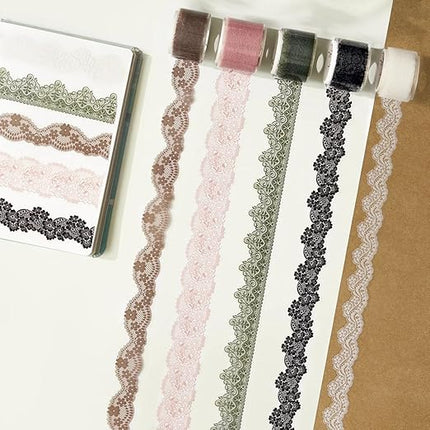 WT Baroque Lace PET Tape Sticker Set, Tape for Scrapbooking, Planners, Junk Journal or Bible Study, Colorful Artist Decorative Craft Tape, Cute Artist Tape (5 Rolls, Each 16.4FT)