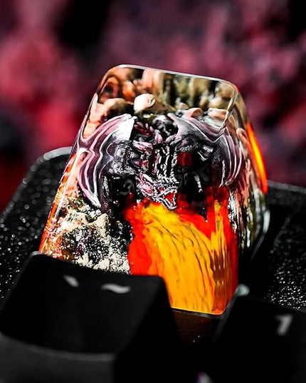 Fantasy Black Dragon in Volcano Artisan Keycap R1 SA Profile Custom Cool Dragon Keycaps 1U ESC Handmade Gaming Resin Key Cap Cherry MX Switch Compatible Mechanical Keyboard Dragon Lover Gift