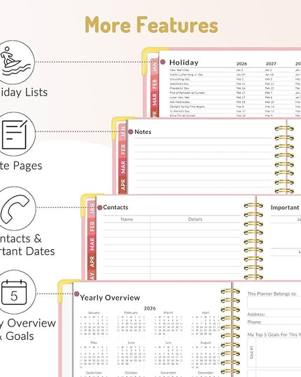 Forvencer 2026 Planner, Hardcover Calendar Planner Weekly and Monthly, Jan 2026 - Dec 2026, 8.5" x 11", Spiral Agenda Book with Tabs, Exquisite Daily Journal Organizer for Home School, Beige