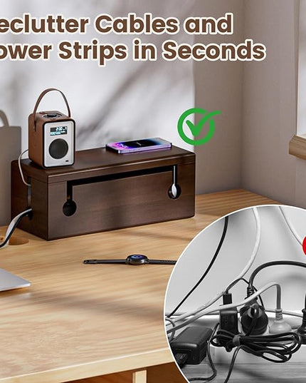 HomeBliss Large Cable Management Box - Stylish Wire Organizer, Wire Concealer and Wire Management Box - Wire Management Box Tall Design for Easy Access（NO Power Strips or Chargers）