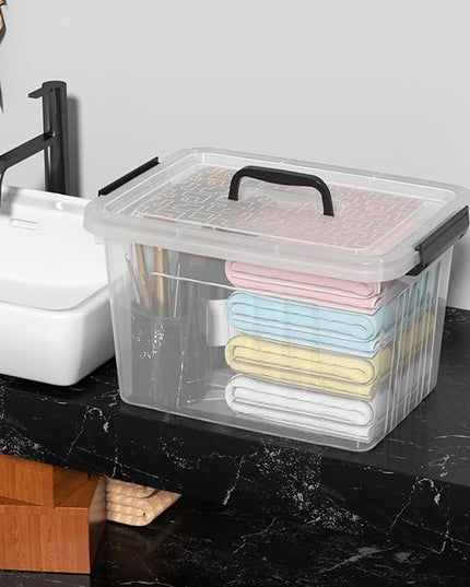 Set of 4 Storage Bins with Latch Lids, Clear Plastic Storage Box with Handle, 18 L