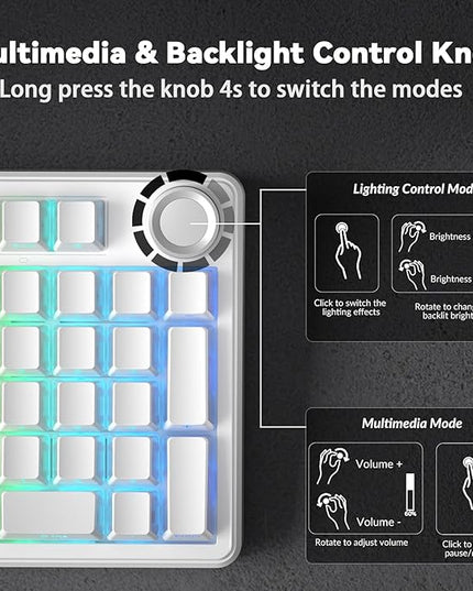 AULA F99 Pro Wireless Mechanical Keyboard-Silent Version,BT5.0/2.4GHz/USB-C Hot Swappable Custom Keyboard,Gasket Structure,Pre-lubed Linear Switches RGB Backlit Computer Gaming Keyboards,White