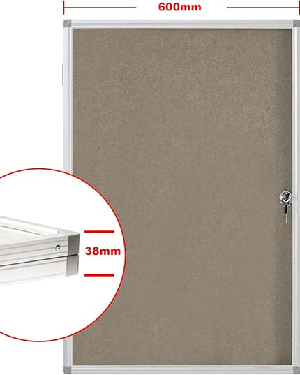 BIBOC Enclosed Felt Bulletin Board 36x24 inch Lockable Cork Noticeboard Display Cases Tamperproof Notice Poster Memo Board with Class Aluminum Frame (Felt, 24×36 inches)