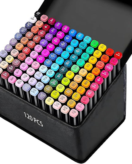 120 Colors Alcohol Markers, Dual Tip Permanent Art Markers with Black Suitcase, For Adults Coloring, Sketching, Card Making and DIY Patinting