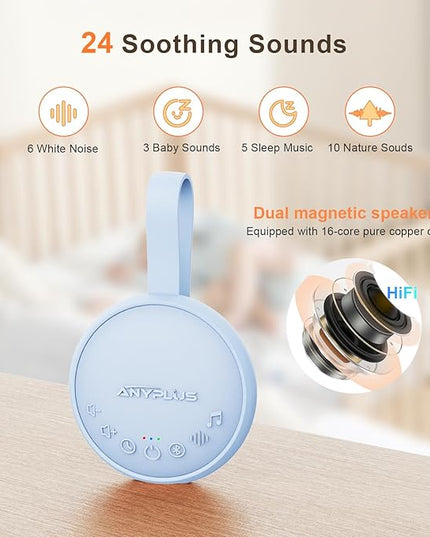 White Noise Sound Machine for Sleeping Adults & Baby, Portable Noise Machine with 24 Soothing Sounds, Bluetooth 5.1, Battery Powered, 3 Timer Settings, Memory Function for Home, Office, Travel (Blue)